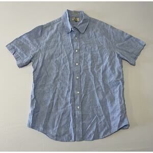 LL Bean Slightly Fitted Classic Linen Button Up Shirt‎ Men’s Large Blue Chambray